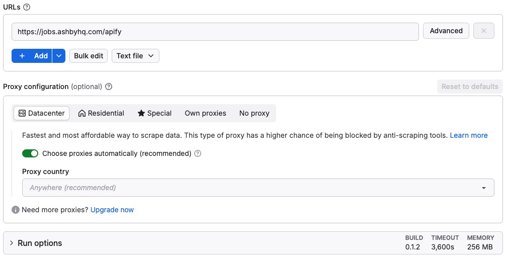 Ashby Job Scraper input