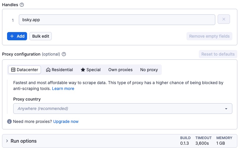 Bluesky Post Scraper input