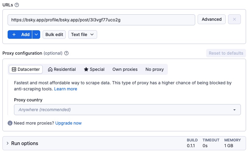 Bluesky Video Downloader input