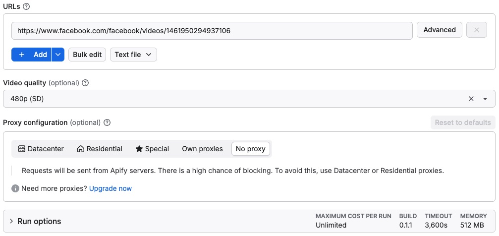Facebook Video Downloader input