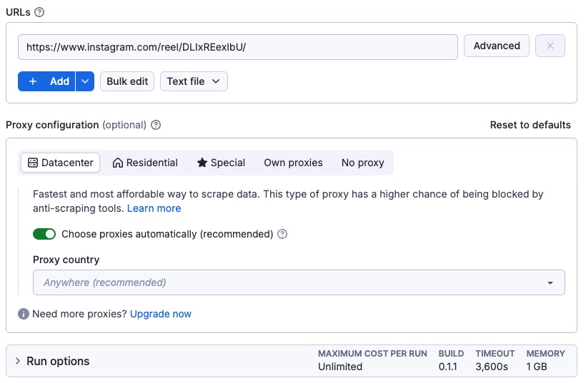 Instagram Video Downloader input