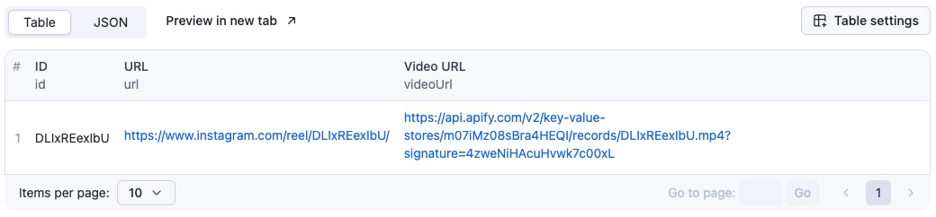 Instagram Video Downloader output