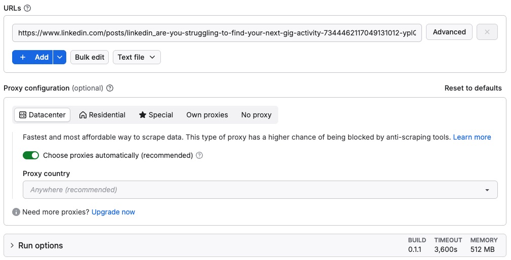 LinkedIn Video Downloader input