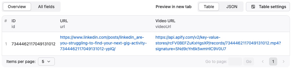 LinkedIn Video Downloader output