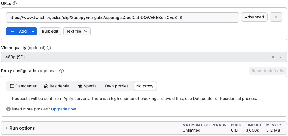 Twitch Video Downloader input